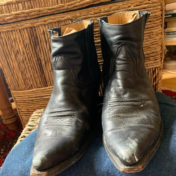 Boot Masters // Black Leather Western Ankle Boots - Picture 6 of 12